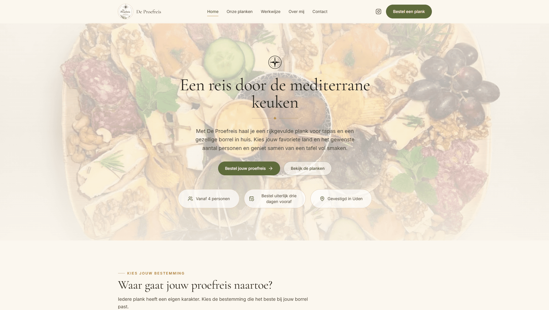 Homepage van De Proefreis met de kop 'Een reis door de mediterrane keuken'
